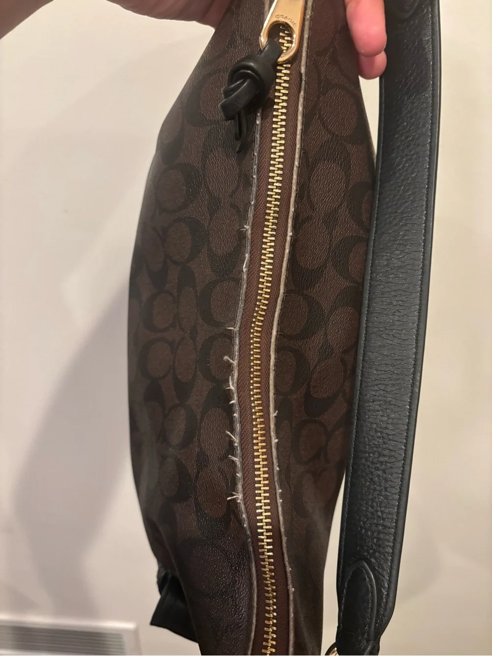 Coach Brown Signature Shoulder Hobo with Gold Hardware